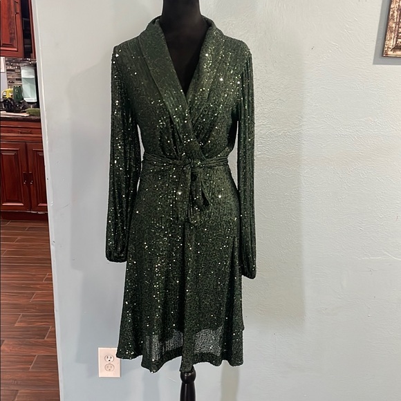 DKNY Emerald sequins  Long Sleeve Dress - Picture 1 of 6
